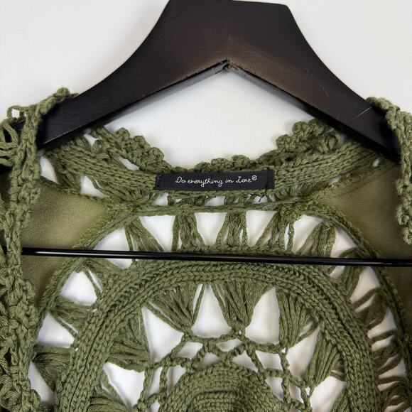 Do Everything in Love Crochet Trim Swim Beach Cover Up Cardigan Green - One Size - Picture 3 of 10